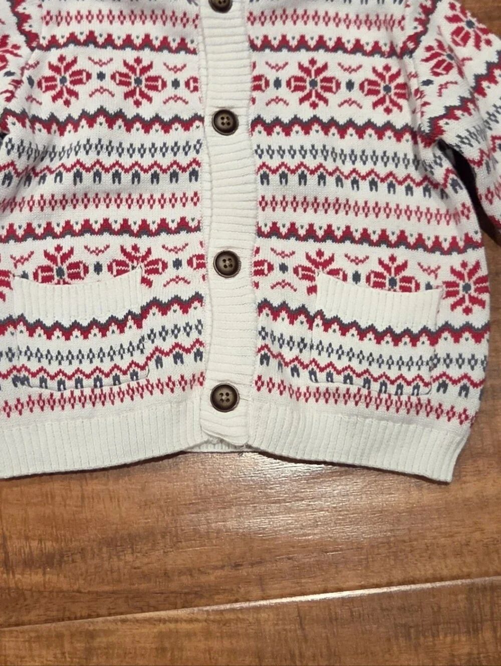 Gymboree NWT 6-12 Months White/Gray/Red Fair Isle Hooded Sweater